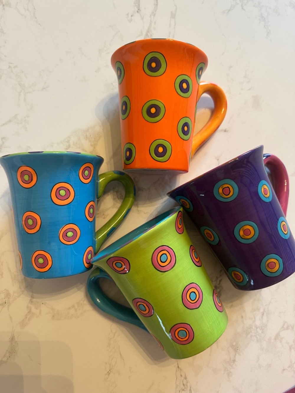 4 All U Can Handle dots mugs. Excellent condition. Hand Painted
